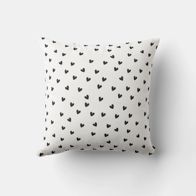 Black and White Hearts Pattern Monochrome Kudde (Baksida)