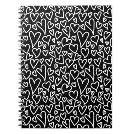 Black and White Hearts Printed Cover Notebook Anteckningsbok