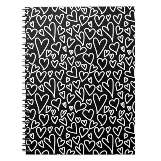 Black and White Hearts Printed Cover Notebook Anteckningsbok (Framsidan)