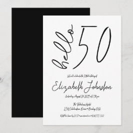 Black and White Hello 50 Fabulous Birthday Simple Inbjudningar