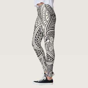 Black and White Henna Mönster Leggings