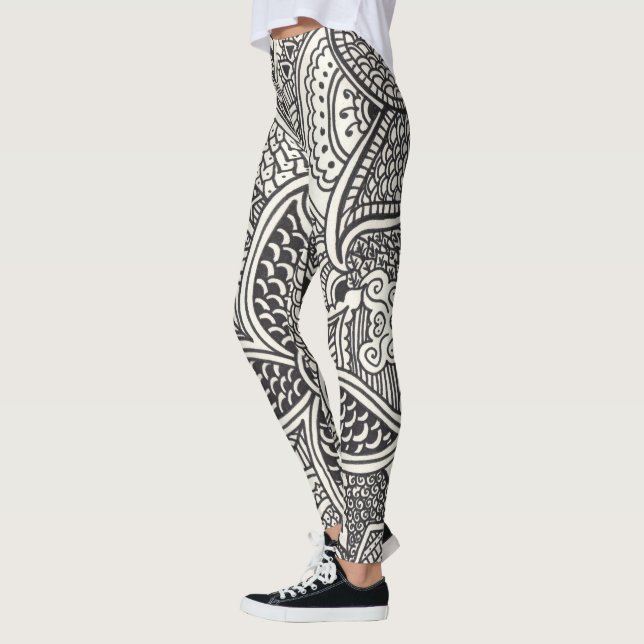 Black and White Henna Mönster Leggings (Vänster)