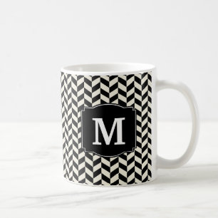 Black and White Herringbone Chevron Mönster Kaffemugg