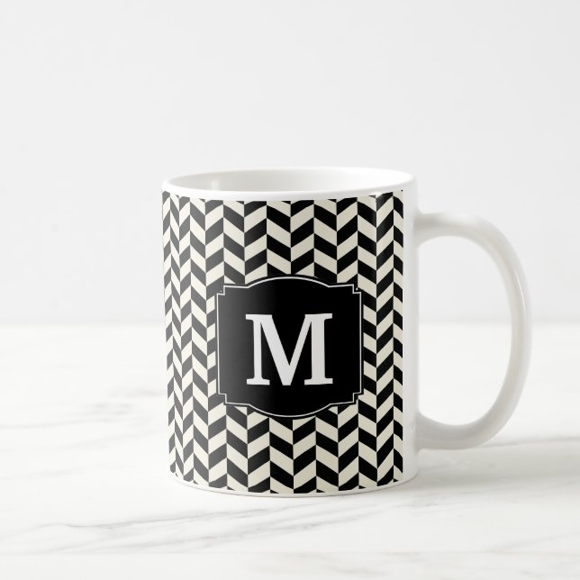 Black and White Herringbone Chevron Mönster Kaffemugg (Höger)