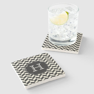 Black and White Herringbone Chevron Mönster Stenunderlägg