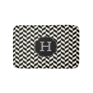 Black and White Herringbone Patter med Monogram Badrumsmatta