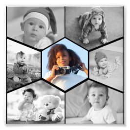 Black and White Hexagon Photo Collage Fototryck