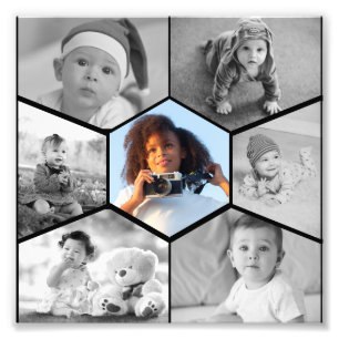 Black and White Hexagon Photo Collage Fototryck