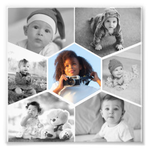 Black and White Hexagon Photo Collage Fototryck