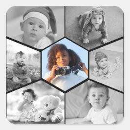 Black and White Hexagon Photo Collage Fyrkantigt Klistermärke