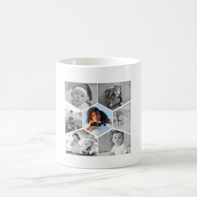 Black and White Hexagon Photo Collage Kaffemugg (Center)