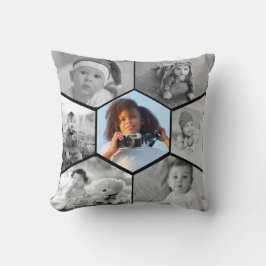 Black and White Hexagon Photo Collage Kudde