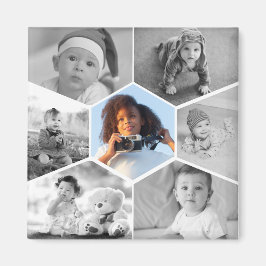 Black and White Hexagon Photo Collage Magnet