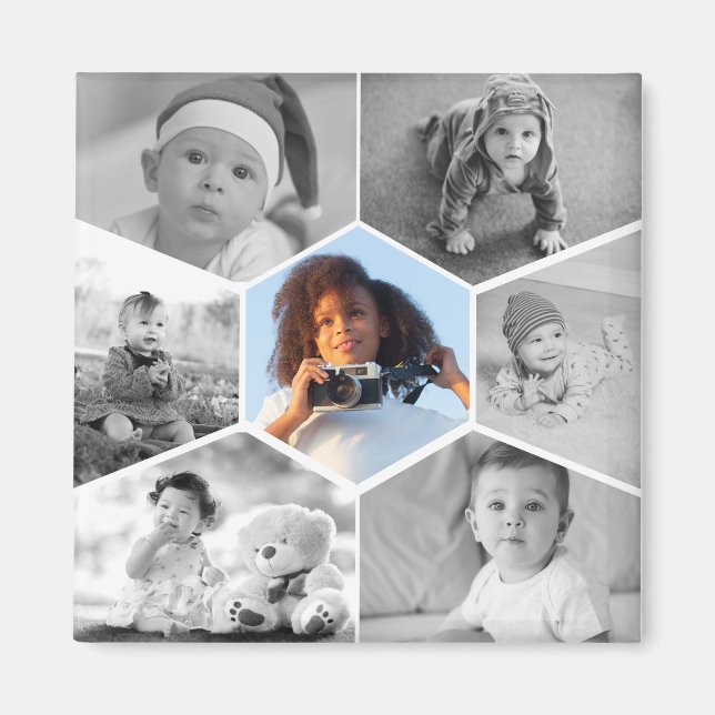 Black and White Hexagon Photo Collage Magnet (Framsidan)