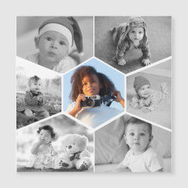 Black and White Hexagon Photo Collage Magnetisk Inbjudningskort