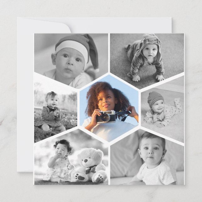 Black and White Hexagon Photo Collage Meddelande (Framsida)