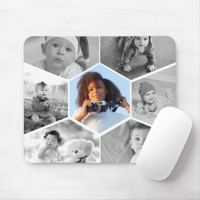 Black and White Hexagon Photo Collage Musmatta (Med mus)