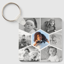 Black and White Hexagon Photo Collage Nyckelring