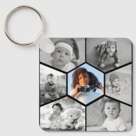 Black and White Hexagon Photo Collage Nyckelring