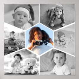 Black and White Hexagon Photo Collage Poster