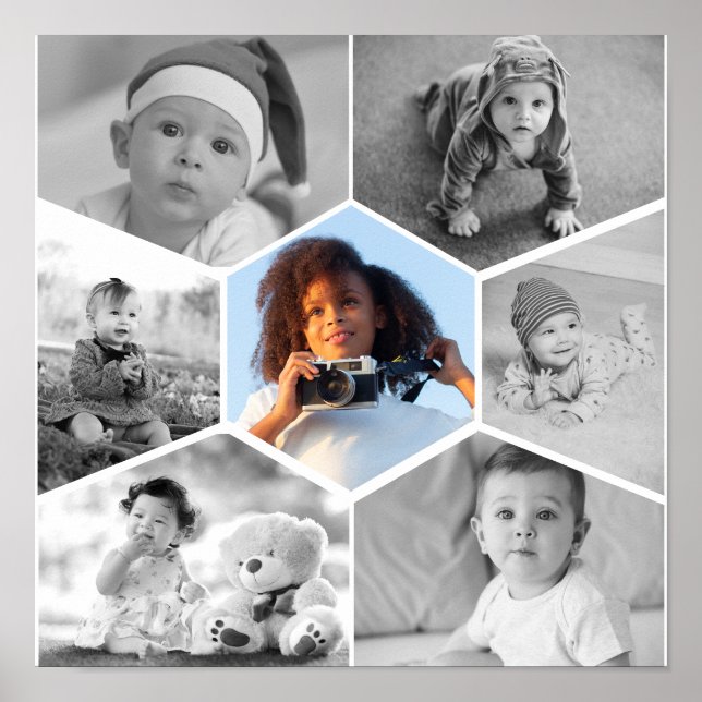 Black and White Hexagon Photo Collage Poster (Framsidan)