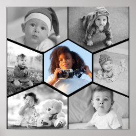 Black and White Hexagon Photo Collage Poster