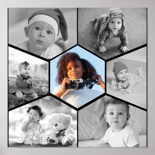 Black and White Hexagon Photo Collage Poster (Framsidan)