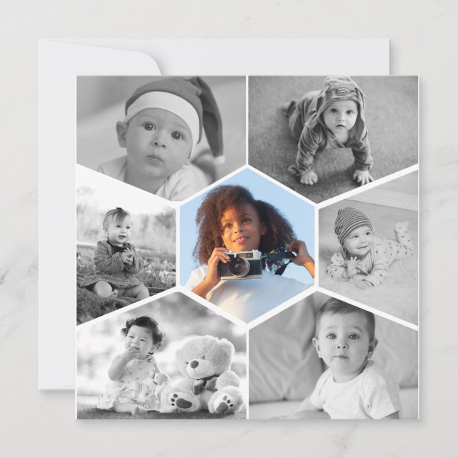 Black and White Hexagon Photo Collage Tack Kort (Framsida)