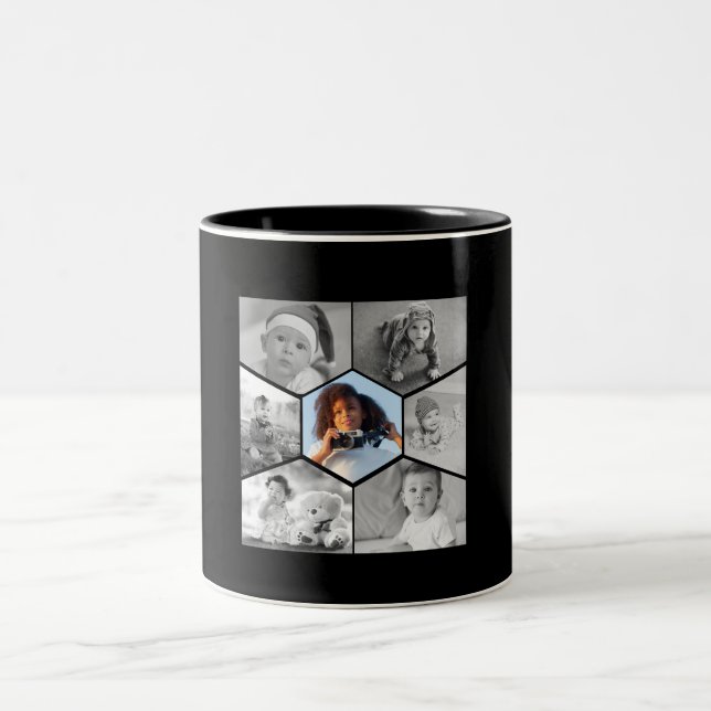 Black and White Hexagon Photo Collage Två-Tonad Mugg (Center)