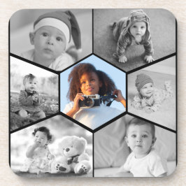 Black and White Hexagon Photo Collage Underlägg
