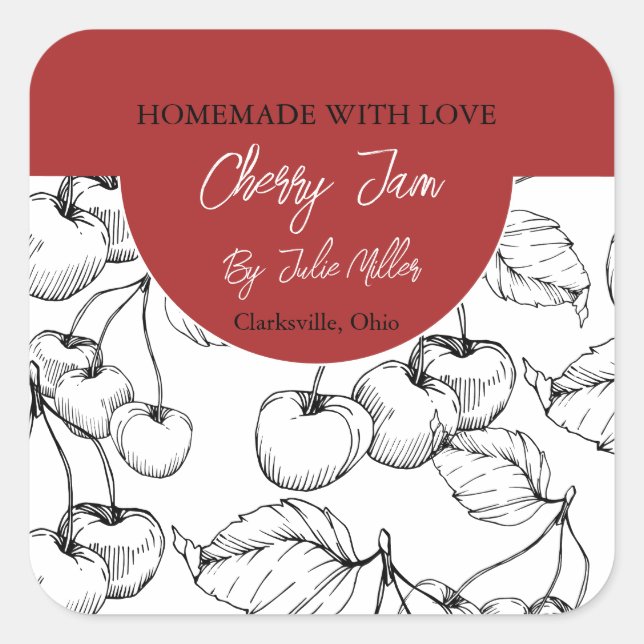 Black and White Homemade Cherry Sylt etikett (Framsida)