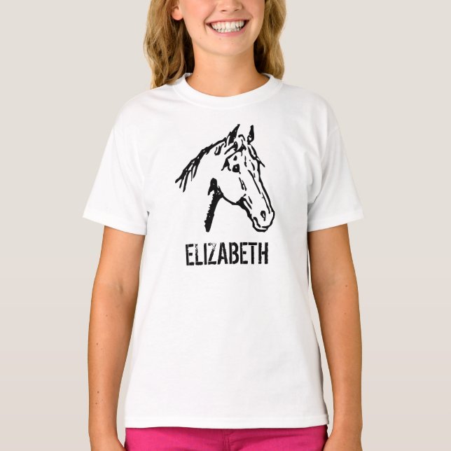 Black and White Horse Lover Tee Shirt (Framsida)