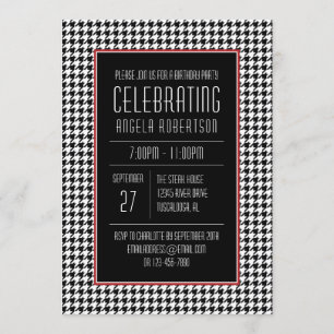 Black and White Houndstooth Birthday Inbjudningar