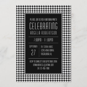 Black and White Houndstooth Birthday Inbjudningar
