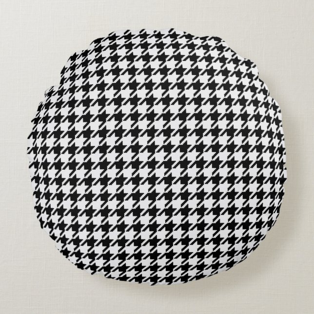 Black and White Houndstooth by Shirley Taylor Rund Kudde (Framsidan)