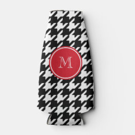 Black and White Houndstooth Red Monogram