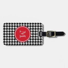 Black and White Houndstooth Red Monogram Bagagebricka