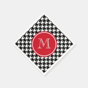 Black and White Houndstooth Red Monogram Pappersservett