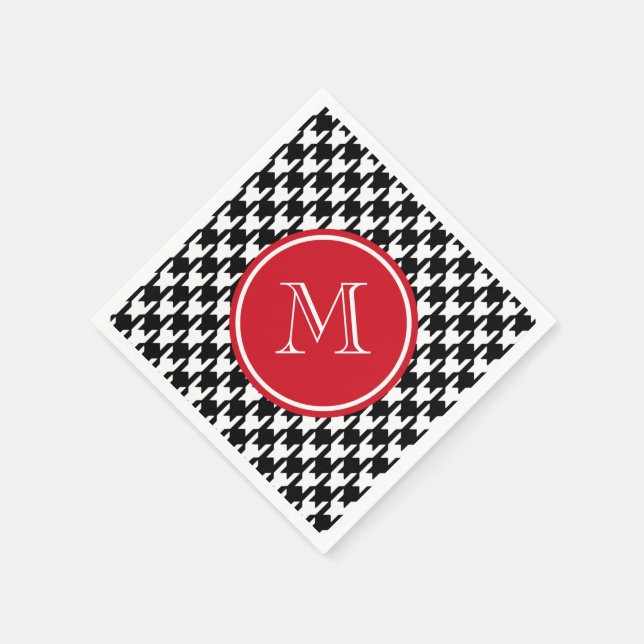 Black and White Houndstooth Red Monogram Pappersservett (Hörn)
