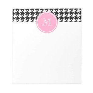 Black and White Houndstooth Rosa Monogram Anteckningsblock