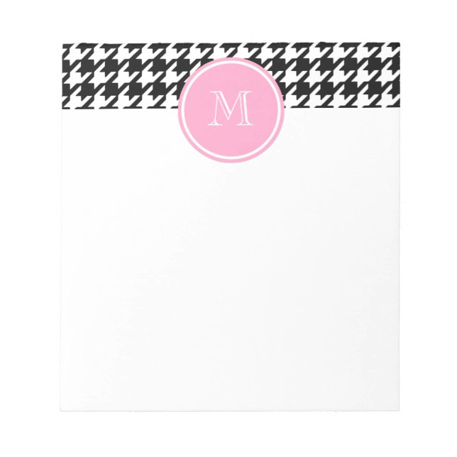 Black and White Houndstooth Rosa Monogram Anteckningsblock (Framsida)