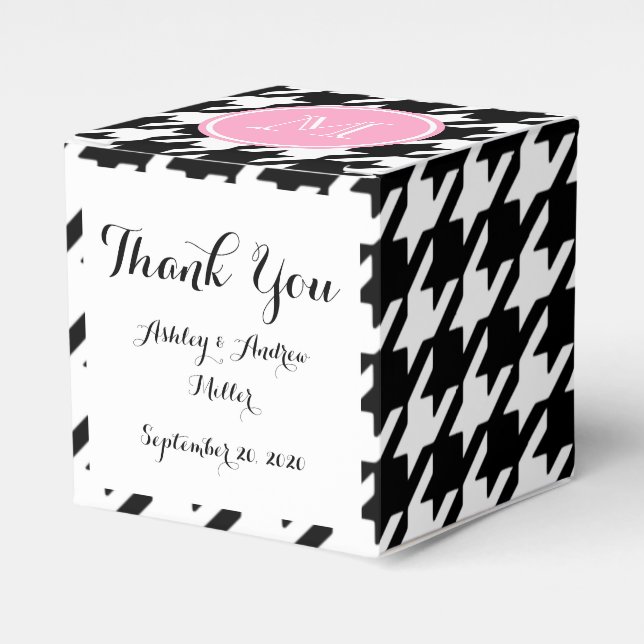 Black and White Houndstooth Rosa Monogram Presentaskar (Framsidan Sidan)