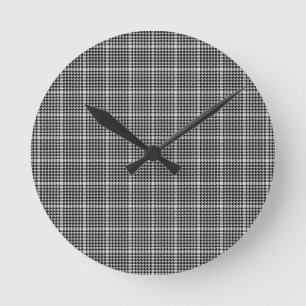Black and White Houndstooth Tartan Play Rund Klocka