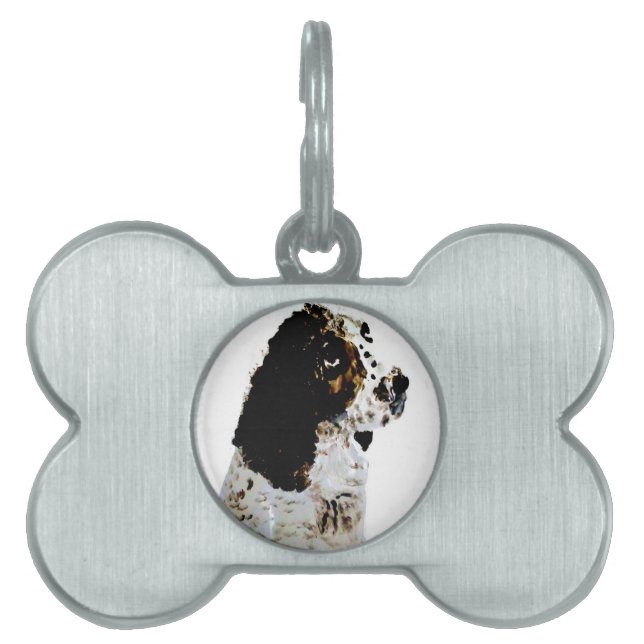 Black and White Hund Art Springer Spain Namnbricka Husdjur (Framsidan)
