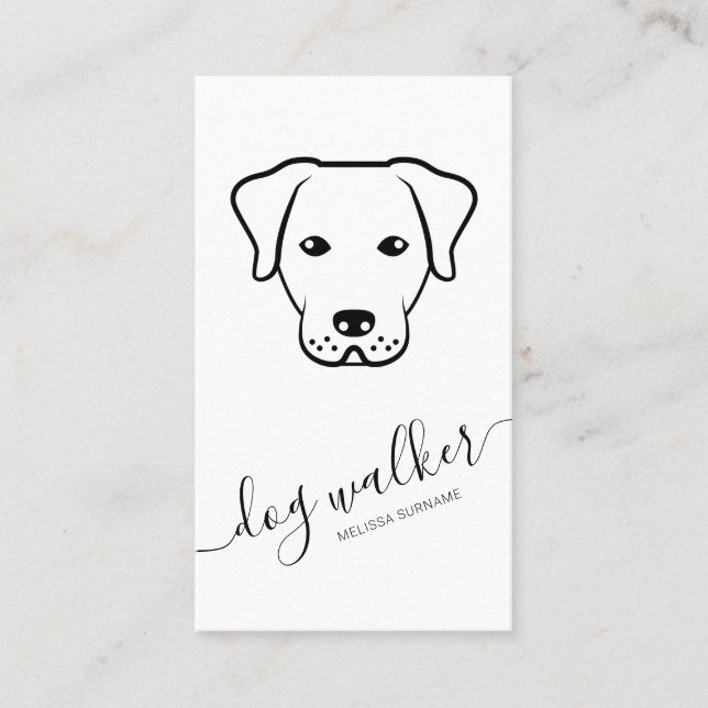 Black and White Hund Line Art Modern Dog Walker Visitkort (Framsida)