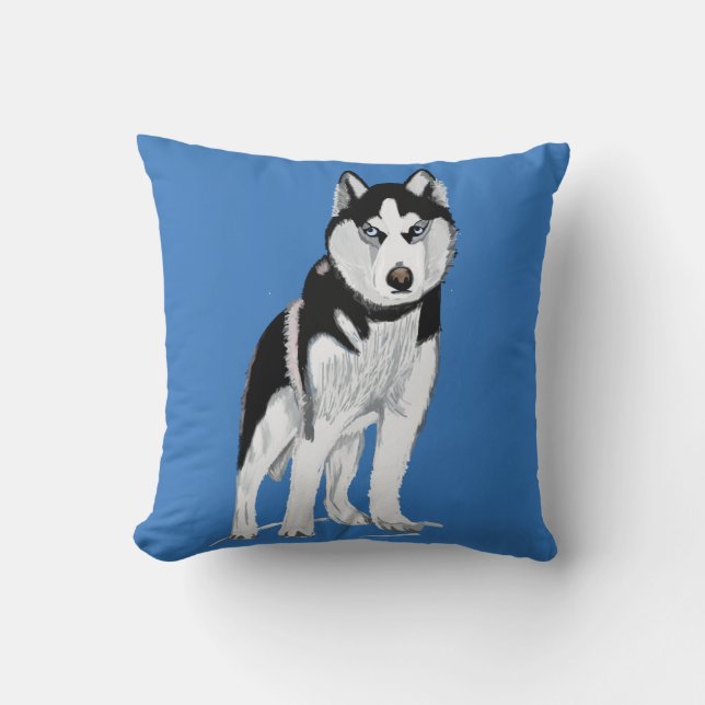 Black and White Husky Hund Kudde (Framsida)