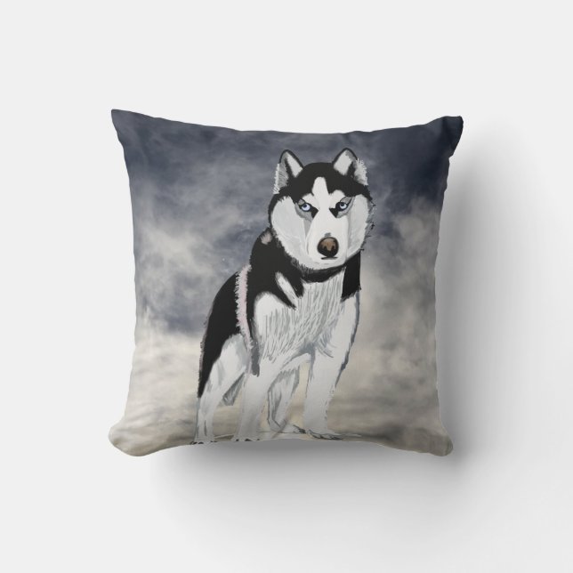 Black and White Husky Hund Kudde (Framsida)