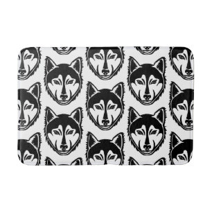 Black and White Husky Porträtt Lino Clip Mönster Badrumsmatta