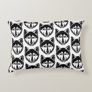 Black and White Husky Porträtt Lino Clip Mönster Prydnadskudde