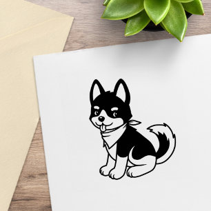 Black and White Husky Puppy Hund Stämpel